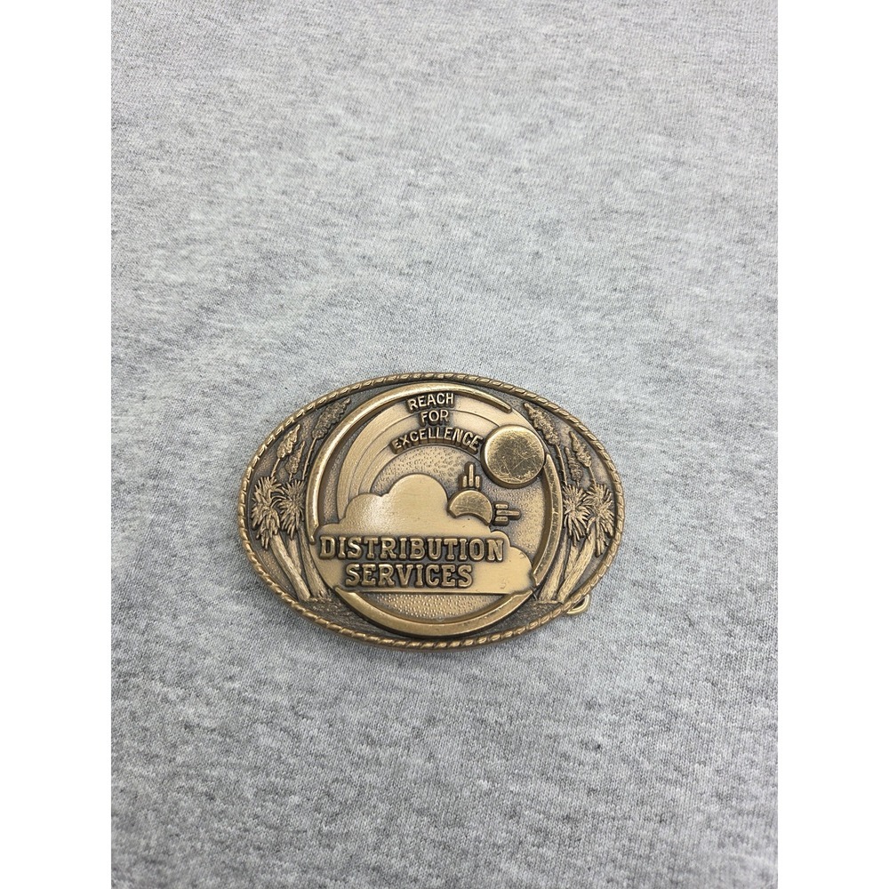 Vintage Jostens Reach for Excellence Sun Moon Rainbow Pewter Belt Buckle